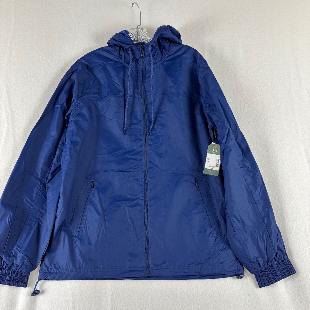 Outdoor Life, Men Rain Jacket Water Resistant w/Hood, Front Pockets, Blue Size L